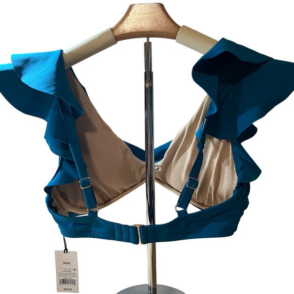 Shade & Shore Women's Teal Blue Ruffle Bralette Bikini Top - Size 36B - NWT - Picture 3 of 12